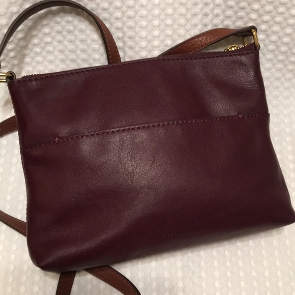 💃Sale🎉💥Fossil Crossbody Burgundy & Brown Leather - Picture 3 of 8